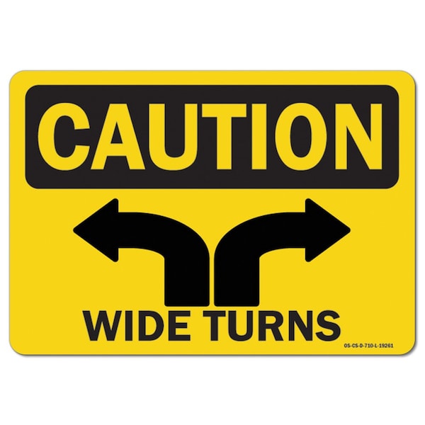 OSHA Caution, 3.5" Height, Decal, 5" x 3.5", Landscape, PK10, Wide Turns